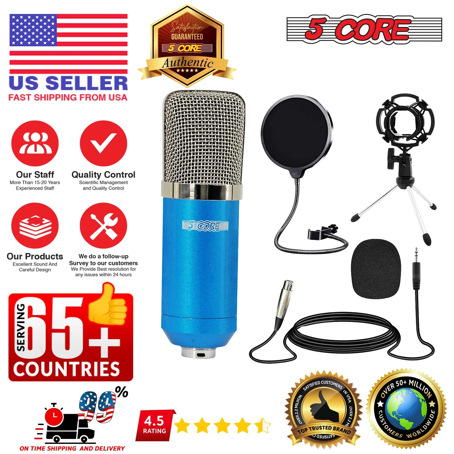 5Core Recording Microphone Podcast Bundle Professional Condenser Cardioid Mic Kit W Desk Stand BLUE
